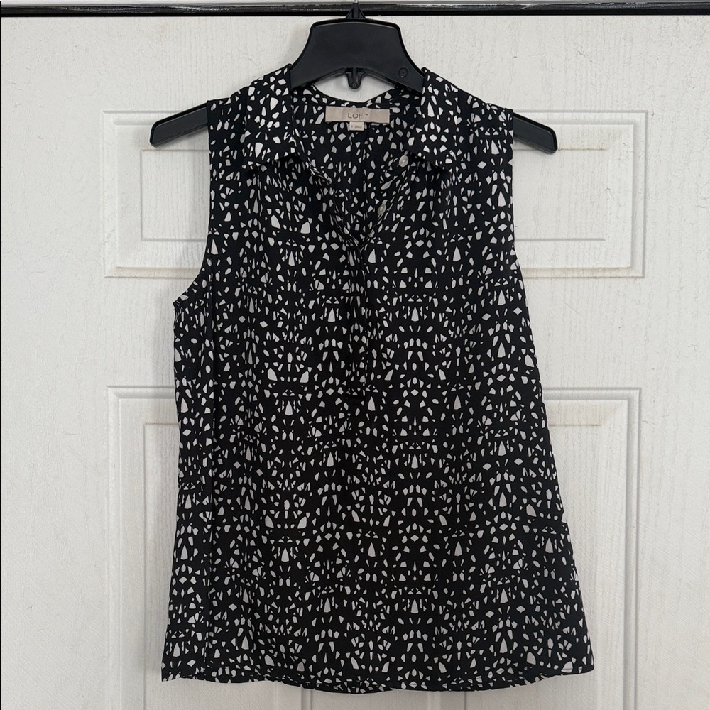 LOFT Black and White Patterned Blouse